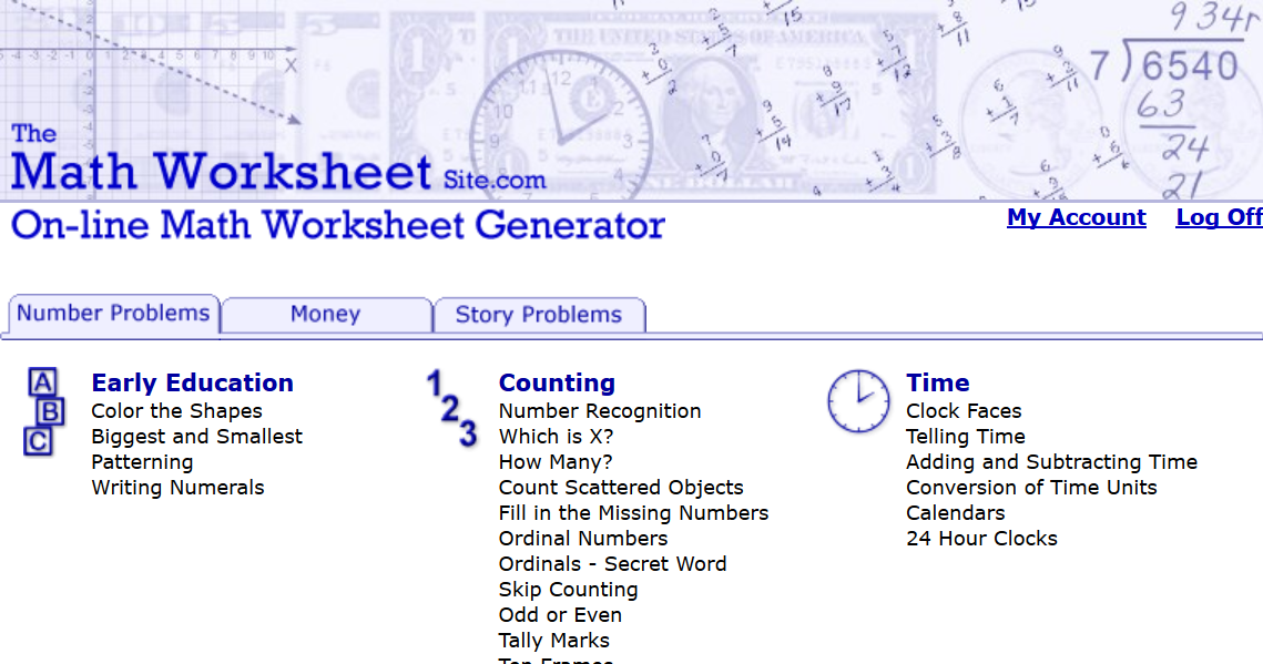 Free Math Worksheet Site